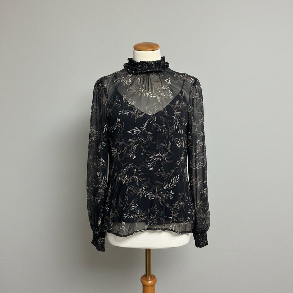 Ecru black/brown Acanthis floral blouse, Size S, NEW WITH TAGS!